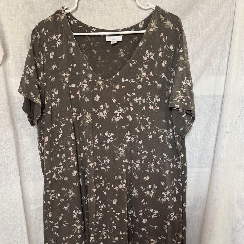 J. Jill Olive Floral V-Neck Blouse
